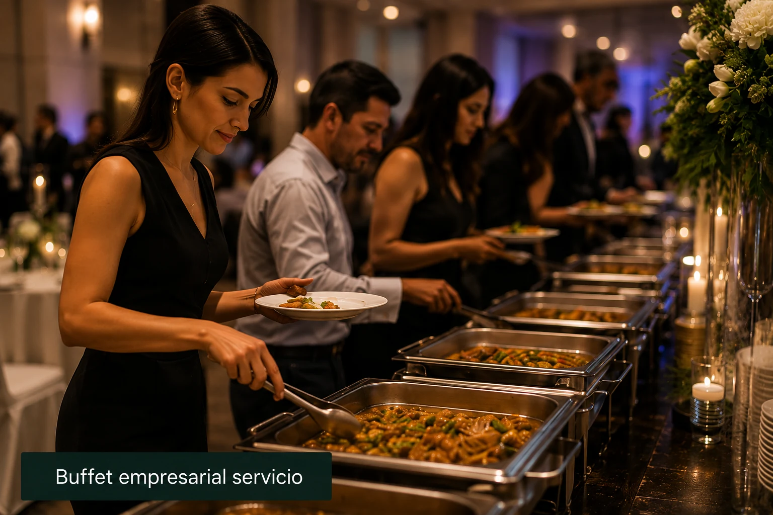 Buffet corporativo en salón ejecutivo