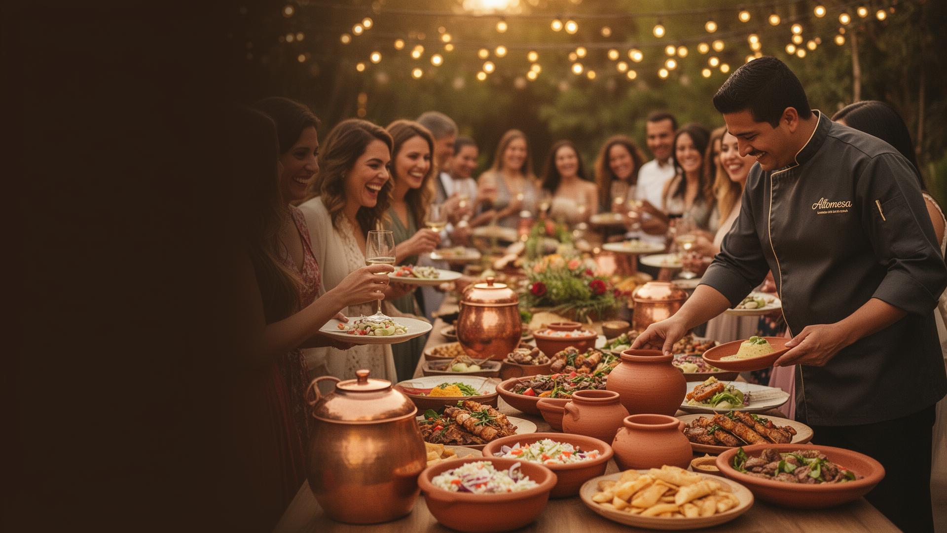 Mesa de buffet Altomesa servida para una celebración íntima en Lima — abundancia editorial peruana